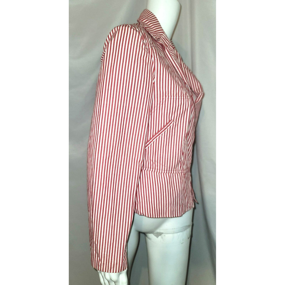 Vintage Nine & Co. Red & White Candy Striped Cropped Lightweight Blazer - Picture 2 of 10